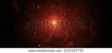 Beautiful night sky, red star in the space. Collage on space, science and education items. Elements of this image furnished by NASA.