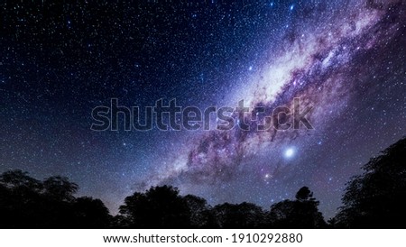 Beautiful night sky.Mountains, rivers, stars and the Milky Way 