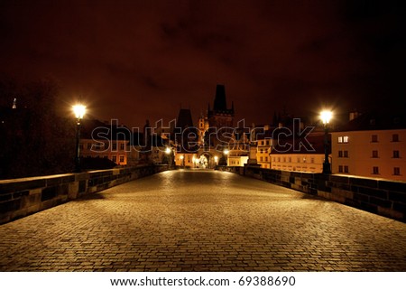 a beautiful night view of the Charles Bridge in Prague
