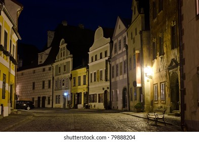 Beautiful night view of a street, Cesky Krumlov, Czech Republic