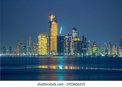 Beautiful Nightlight And Skyline In Abu Dhabi At Night.