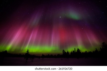 Beautiful Northern Lights In Lapland Of Finland