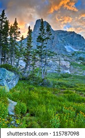 Beautiful Notchtop Mountain At Sunset Near Lake Helene Rocky Mountains Colorado