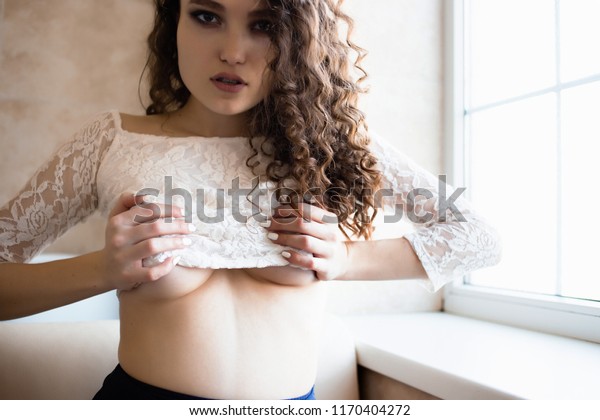 Beautiful Nude Girl Boobs Touches Her | Royalty-Free Stock Image