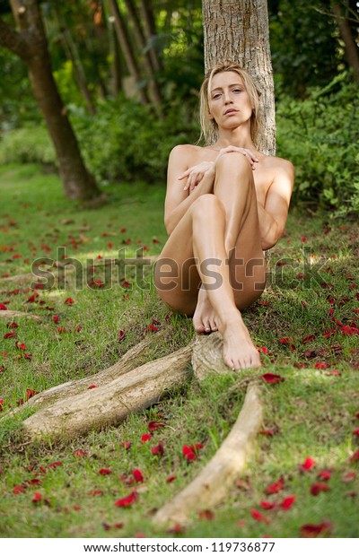 Beautiful Nude Woman Nature Leaning Stock Photo (Edit Now) 119736877