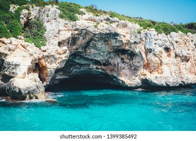 Beautiful Ocean Place In Mallorca, Spain. Cliffs And Ocean. Deep Water Solo. Cala Barques.