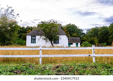 Beautiful old abandoned building farm house in countryside natural background  photography consisting old abandoned building farm house at wild grass  old abandoned building farm house over sky