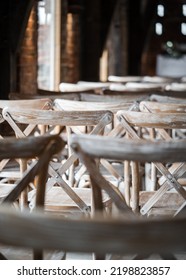 Beautiful Old Antique Wooden Chairs In Wedding Ceremony Room With No People.