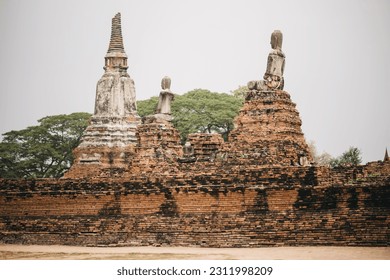 Beautiful old Ayutthaya buddha in Thailand temple background - Shutterstock ID 2311998209