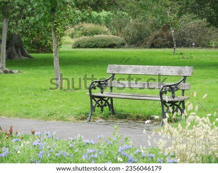 Beautiful old bench in a Dublin park in summer time