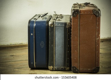 beautiful old blue and brown suitcases - retro style