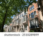 Beautiful old building facades in the green streets of Ixelles, Brussels, Belgium