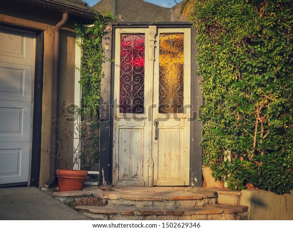 Beautiful Old Door Red Yellow Stain Stock Photo Edit Now