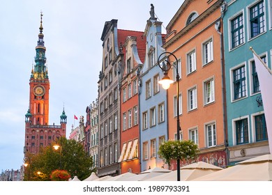 Beautiful old houses including the Town Hall at Dlugi Targ or the Long Market, the main tourist attraction of Gdansk, Poland. - Shutterstock ID 1989793391