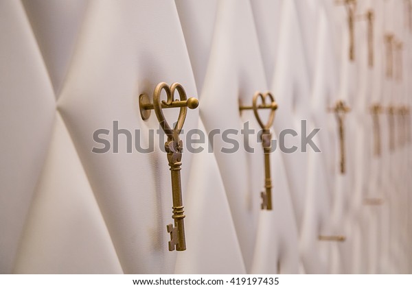 Beautiful Old Keys Hanging On Wall Stock Photo Edit Now 419197435