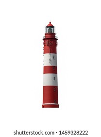 красивый старый маяк, красно-белый, Северное море, Амрум, изолированный на белом фоне
