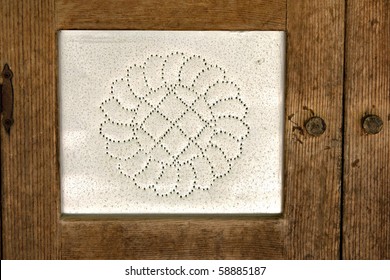 Beautiful Old Oak Cabinet Door With Ornate Tin Punched Panel