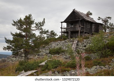 Beautiful old Santa Claus cottage on the top of Levitunturi fell on autumn. This cabin is near of hiking trails and it is very popular place for tourist to take photos in all seasons