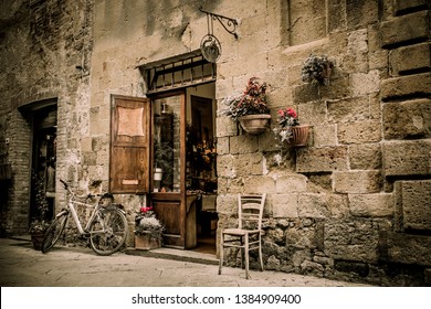 Beautiful old town of Pienza in Tuscany. 
Vintage photo. Italy