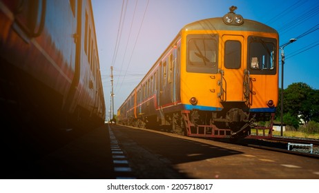 beautiful old train on  with sunset background, Thailand. This immage can use for Transportation and travel concept in the cit - Shutterstock ID 2205718017