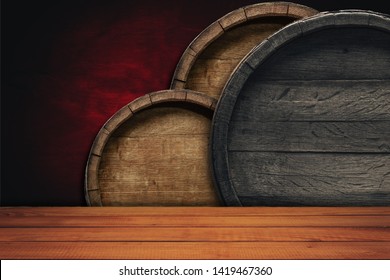 Beautiful Old Wooden Barrels On Creative Stock Photo 1419467360