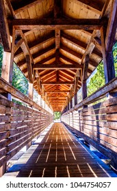 beautiful old wooden covered bridge