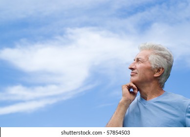 Beautiful Older Man Stands On The Sky