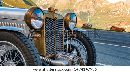 Beautiful oldtimer car spotted at the famous Grossglockner High Alpine Road, Salzburg, Austria