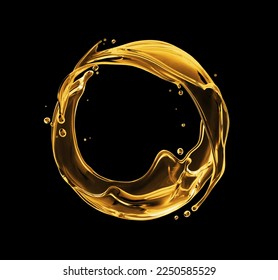 Beautiful olive or engine oil splashes arranged in a circle isolated on black background - Shutterstock ID 2250585529