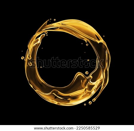 Beautiful olive or engine oil splashes arranged in a circle isolated on black background Foto stock © 