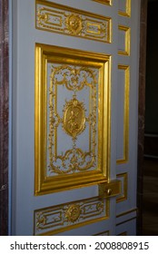 Beautiful Open Golden Decorated Door At Palace Of Versailles. Photo Taken April 30th, 2019, Paris, France.