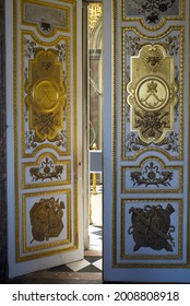 Beautiful Open Golden Decorated Door At Palace Of Versailles. Photo Taken April 30th, 2019, Paris, France.