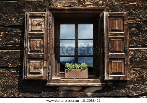 Beautiful Open Wooden Window Shutter Flowers Stock Photo Edit Now