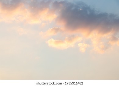 Beautiful Orange Color Light Sky With Cloud Background From Sunset