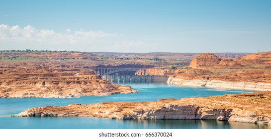 Beautiful orange rock formation at Lake Powell and Glen Canyon Dam in the Glen Canyon National Recreation Area Desert of Arizona and Utah, United States