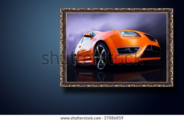 Beautiful orange sport car in\
frame