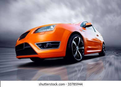 Beautiful Orange Sport Car On Road