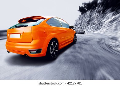 Beautiful Orange Sport Car On Road