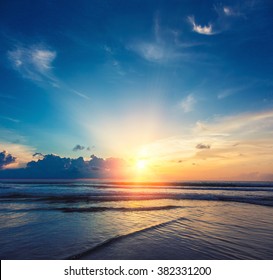 Beautiful Orange Sun Rise With Sea And Clouds