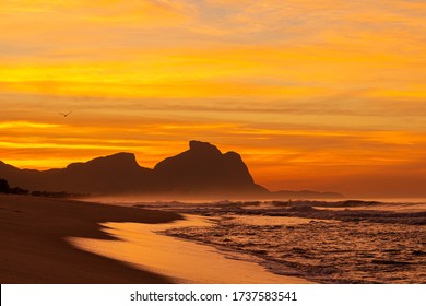 Beautiful Orange Sunset On The Carioca Beach, With A Look At Pedra Da Gávea