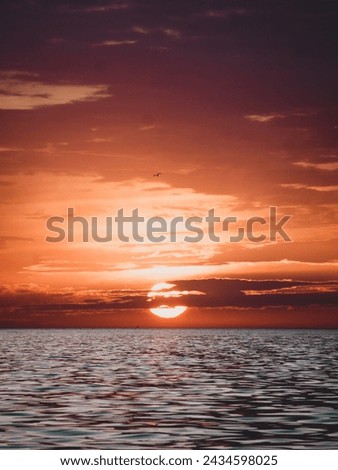 Beautiful orange sunset over the sea with the sun almost gone