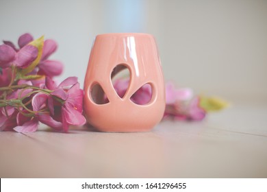 Beautiful Orange Wax Burner With Pink Flowers