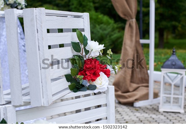Beautiful Outdoor Wedding Decorations Arch Decorated Stock Photo