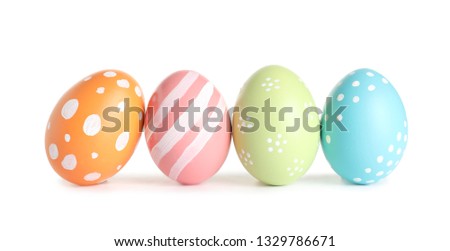 Beautiful painted Easter eggs on white background