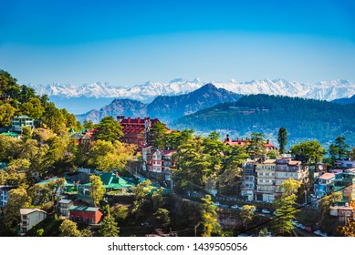 Beautiful panoramic cityscape of Shimla, the state capital of Himachal Pradesh located amidst Himalayas of India. - Shutterstock ID 1439505056