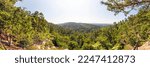 A beautiful panoramic morning view of the Ouachita Mountains of Arkansas is seen at the Goat Rock Viewpoint along a trail on North Mountain in Hot Springs National Park.