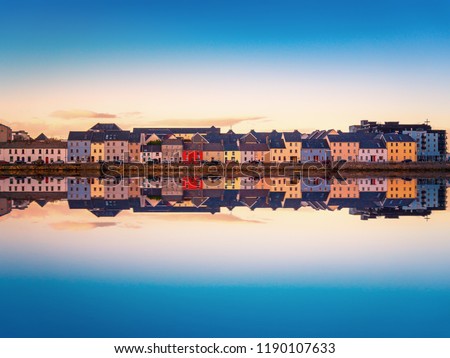 Beautiful panoramic sunset view over The Claddagh Galway in Galway city, Ireland 