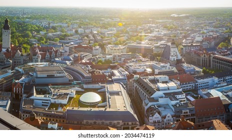 Beautiful Panoramic Top View Of Skyline Leipzig With Thomas Church (Thomaskirche) And New Town Hall