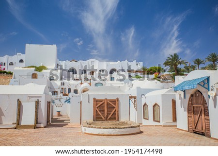 Beautiful panoramic view of the city. white houses by the sea. Location: Sharm el Sheikh, Egypt, Africa. Travel summer holiday background concept