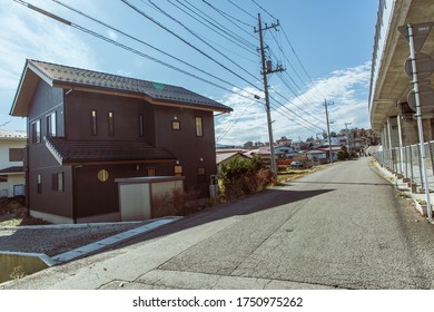 Beautiful Panoramic View Of Japanese Houses And Street View In Shimoyoshida City ,Yamanashi Prefecture ,Japan